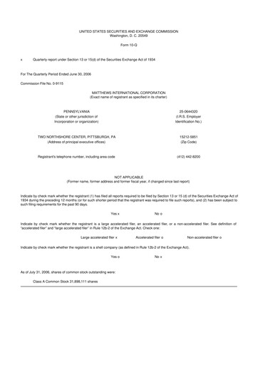 Thumbnail Matthews International Corporation
 10-Q Quarterly Report FY 