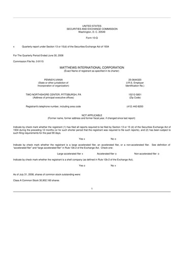 Thumbnail Matthews International Corporation
 10-Q Quarterly Report FY 