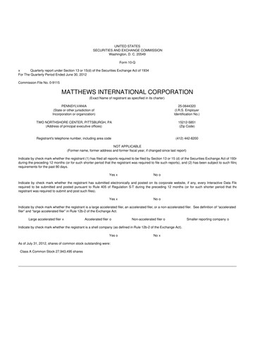 Thumbnail Matthews International Corporation
 10-Q Quarterly Report FY2012 