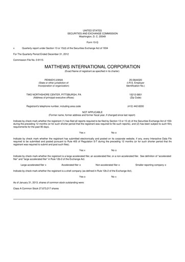 Thumbnail Matthews International Corporation
 10-Q Quarterly Report FY2013 