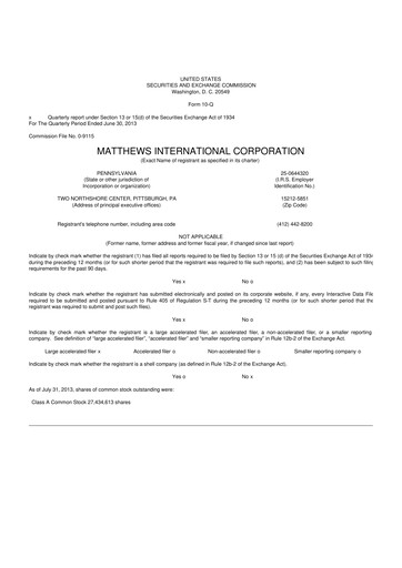 Thumbnail Matthews International Corporation
 10-Q Quarterly Report FY2013 