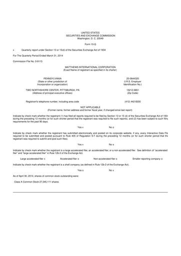 Thumbnail Matthews International Corporation
 10-Q Quarterly Report FY2014 