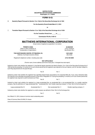 Thumbnail Matthews International Corporation
 10-Q Quarterly Report FY2016 
