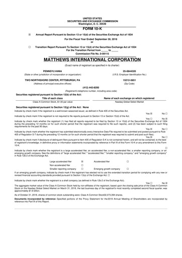 Thumbnail Matthews International Corporation
 10-K Annual Report 2018
