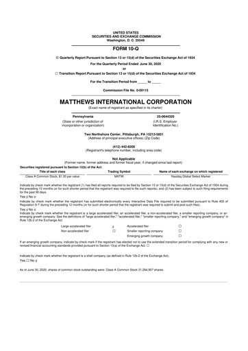 Thumbnail Matthews International Corporation
 10-Q Quarterly Report FY2020 