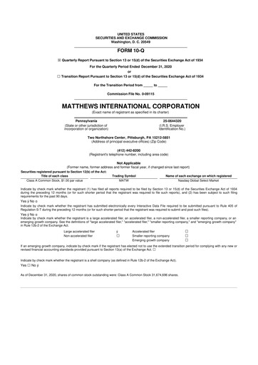 Thumbnail Matthews International Corporation
 10-Q Quarterly Report FY2021 