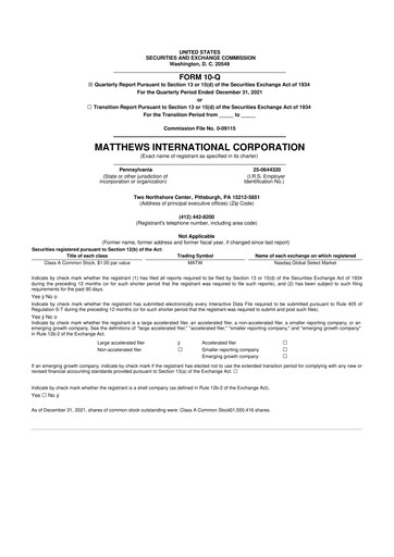 Thumbnail Matthews International Corporation
 10-Q Quarterly Report FY2022 