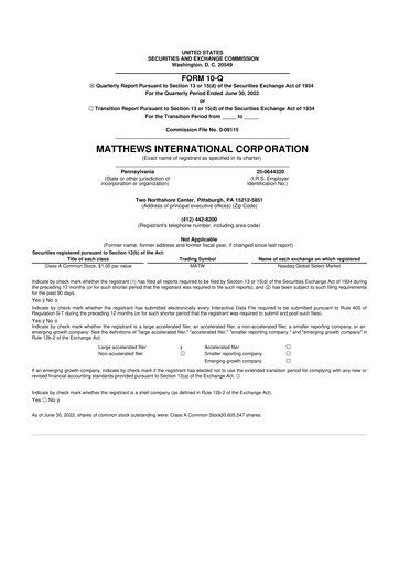 Thumbnail Matthews International Corporation
 10-Q Quarterly Report FY2022 