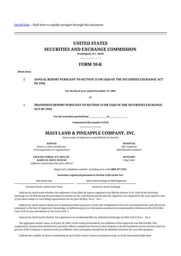 Thumbnail Maui Land & Pineapple Company 10-K Annual Report 