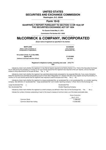 Thumbnail McCormick & Company
 10-Q Quarterly Report FY2015 