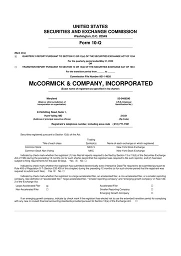 Thumbnail McCormick & Company
 10-Q Quarterly Report FY2020 