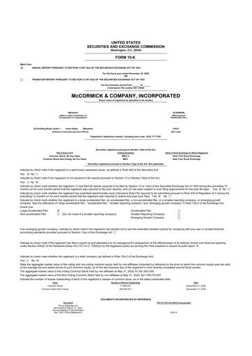 Thumbnail McCormick & Company
 10-K Annual Report 2020