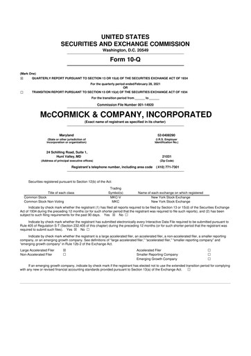 Thumbnail McCormick & Company
 10-Q Quarterly Report FY2021 
