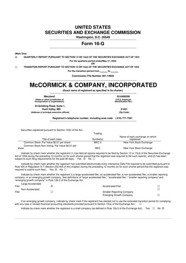 Thumbnail McCormick & Company
 10-Q Quarterly Report FY2022 