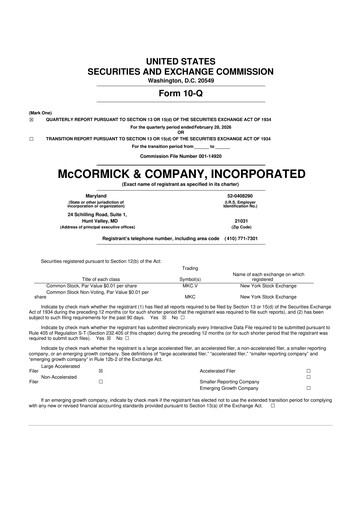 Vorschaubild McCormick & Company
 10-Q Quartalsbericht 2026 