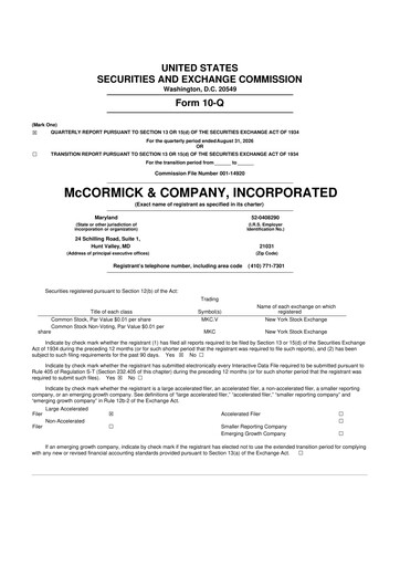Thumbnail McCormick & Company
 10-Q Quarterly Report FY2026 Q3