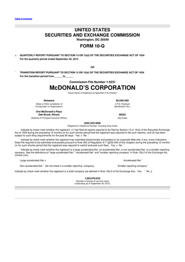 Thumbnail McDonald 10-Q Quarterly Report FY 