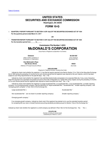 Thumbnail McDonald 10-Q Quarterly Report FY 