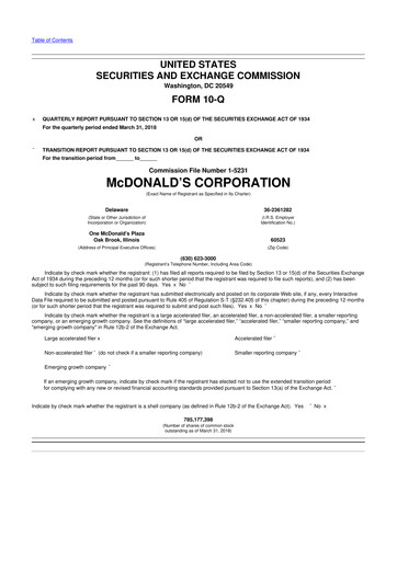 Thumbnail McDonald 10-Q Quarterly Report FY 