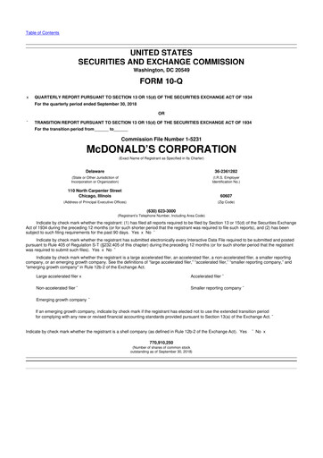 Thumbnail McDonald 10-Q Quarterly Report FY 