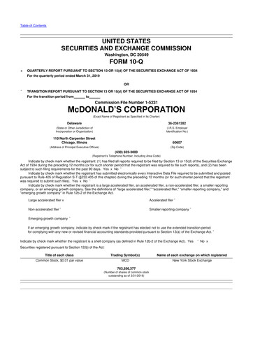 Thumbnail McDonald 10-Q Quarterly Report FY 