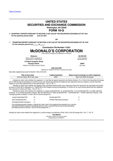 Thumbnail McDonald 10-Q Quarterly Report FY 