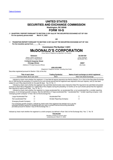 Thumbnail McDonald 10-Q Quarterly Report FY 