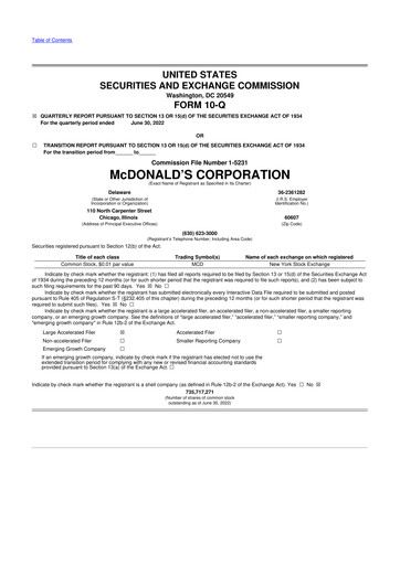 Thumbnail McDonald 10-Q Quarterly Report FY 