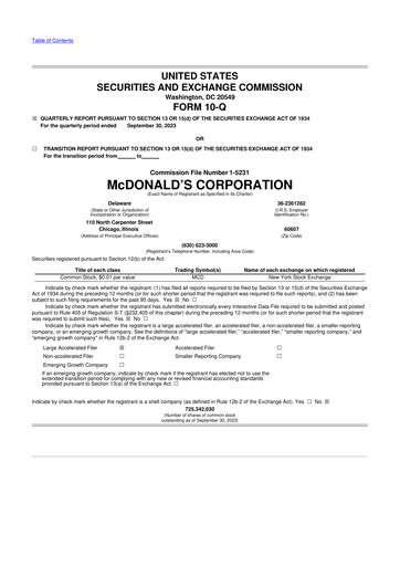Thumbnail McDonald 10-Q Quarterly Report FY 