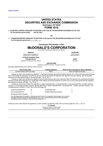 Thumbnail McDonald 10-Q Quarterly Report FY 