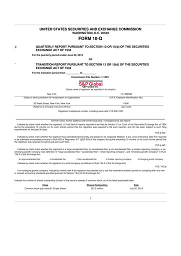 Thumbnail S&P Global 10-Q Quarterly Report FY2018 