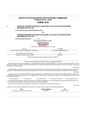 Thumbnail S&P Global 10-Q Quarterly Report FY2018 