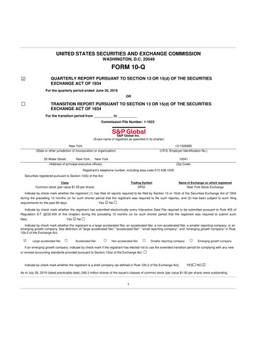 Thumbnail S&P Global 10-Q Quarterly Report FY2019 