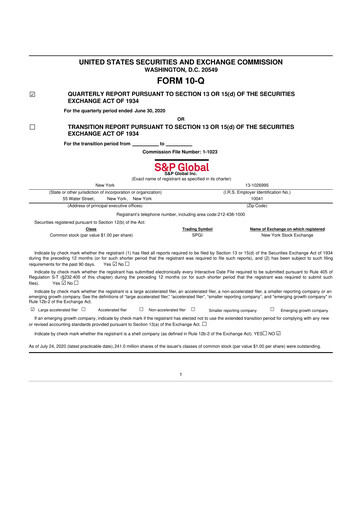 Thumbnail S&P Global 10-Q Quarterly Report FY2020 