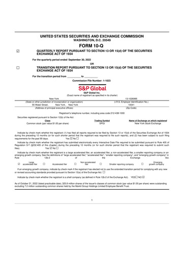 Thumbnail S&P Global 10-Q Quarterly Report FY2022 