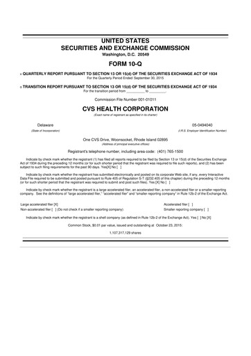 Thumbnail CVS Health 10-Q Quarterly Report FY2015 