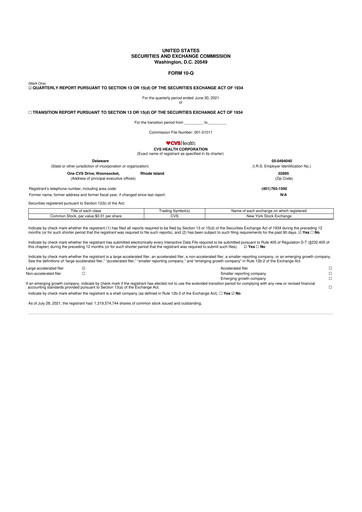 Thumbnail CVS Health 10-Q Quarterly Report FY2021 