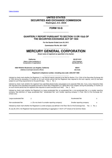 Thumbnail Mercury General
 10-Q Quarterly Report FY2012 
