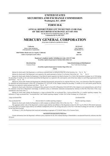 Miniature Mercury General
 10-K Rapport annuel 2015