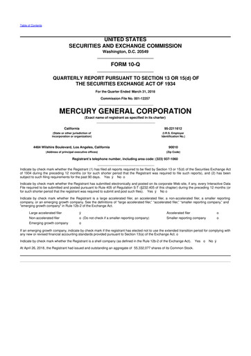 Thumbnail Mercury General
 10-Q Quarterly Report FY2018 
