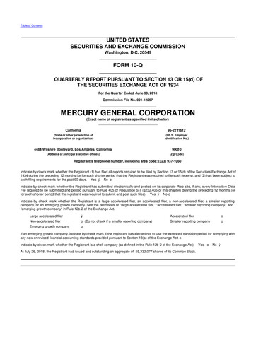 Thumbnail Mercury General
 10-Q Quarterly Report FY2018 