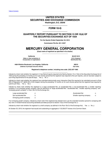 Thumbnail Mercury General
 10-Q Quarterly Report FY2018 