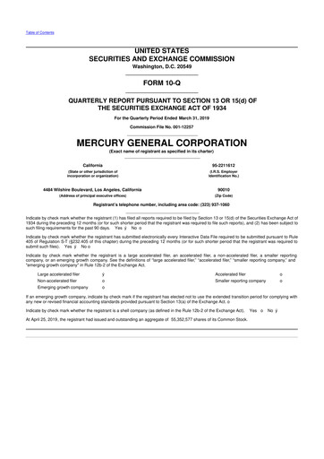 Thumbnail Mercury General
 10-Q Quarterly Report FY2019 