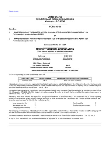 Thumbnail Mercury General
 10-Q Quarterly Report FY2019 