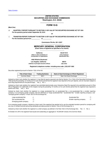Thumbnail Mercury General
 10-Q Quarterly Report FY2019 