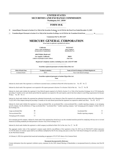 Miniature Mercury General
 10-K Rapport annuel 2019