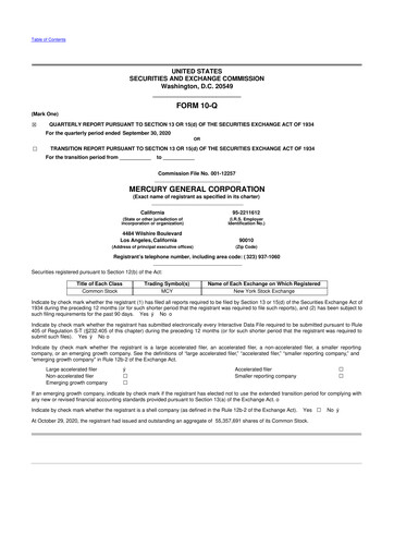 Thumbnail Mercury General
 10-Q Quarterly Report FY2020 