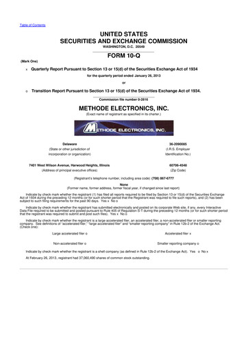 Thumbnail Methode Electronics
 10-Q Quarterly Report FY2013 