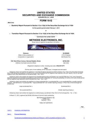 Thumbnail Methode Electronics
 10-Q Quarterly Report FY2014 