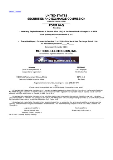 Thumbnail Methode Electronics
 10-Q Quarterly Report FY2018 